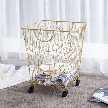 Large Square Metal Rolling Laundry Hamper with Handles